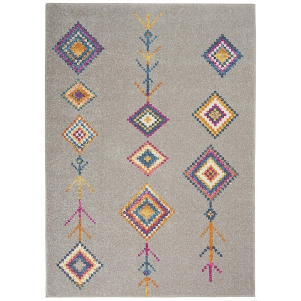 Homeroots 5 x 7 ft. Gray & Multi Color Geometric Area Rug 385796 - main